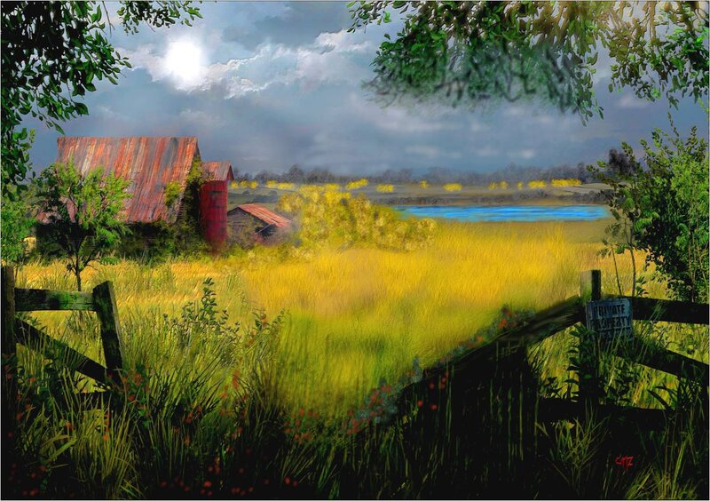 Farmhouse in Field — Yellow