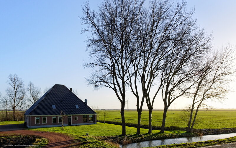 Farmhouse in rural landscape
