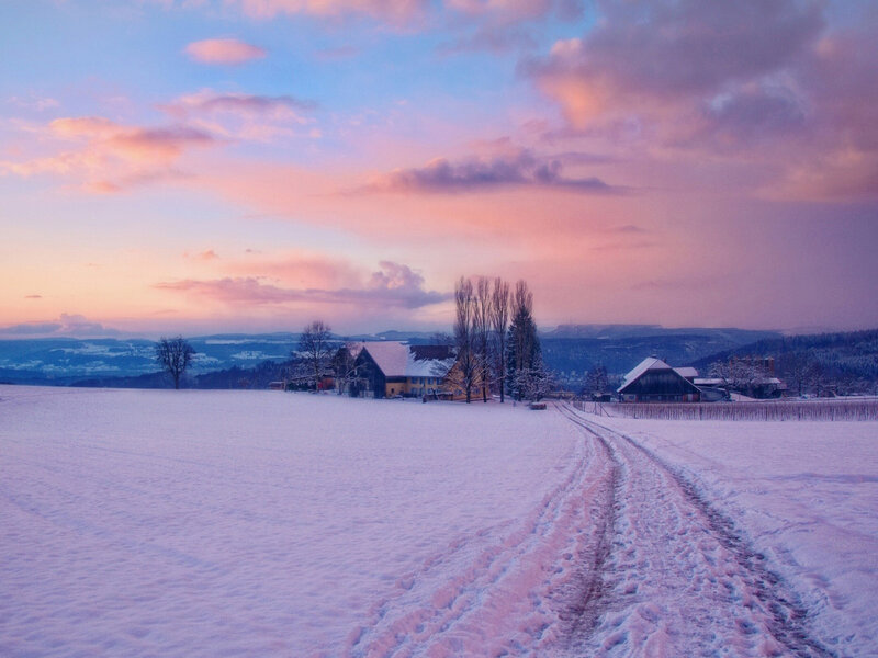Farmhouse in Snow — Pink