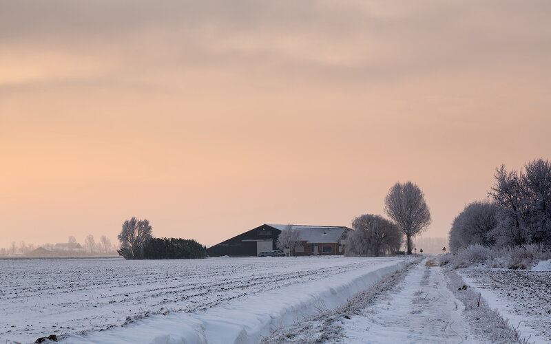 Farmhouse in Snow — White, Serene, Winter
