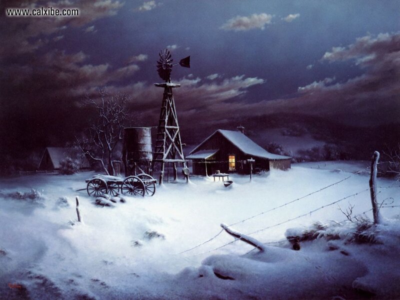 Farmhouse in Snow — White