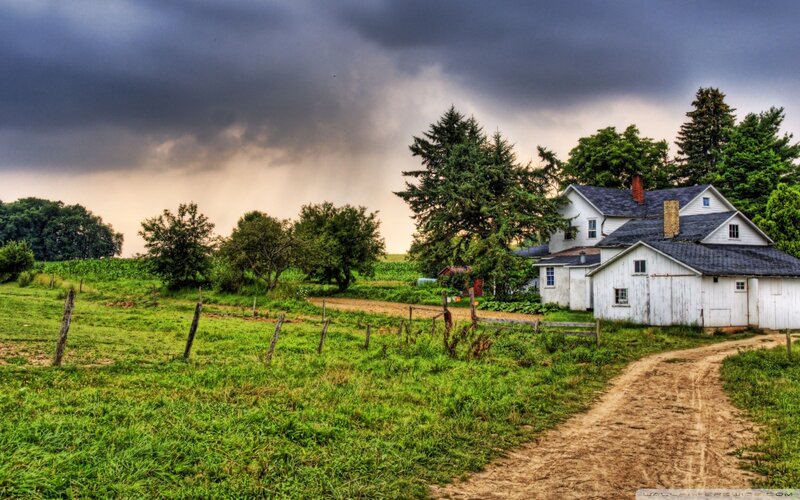 Farmhouse in Storm — Green, Dramatic, Afternoon