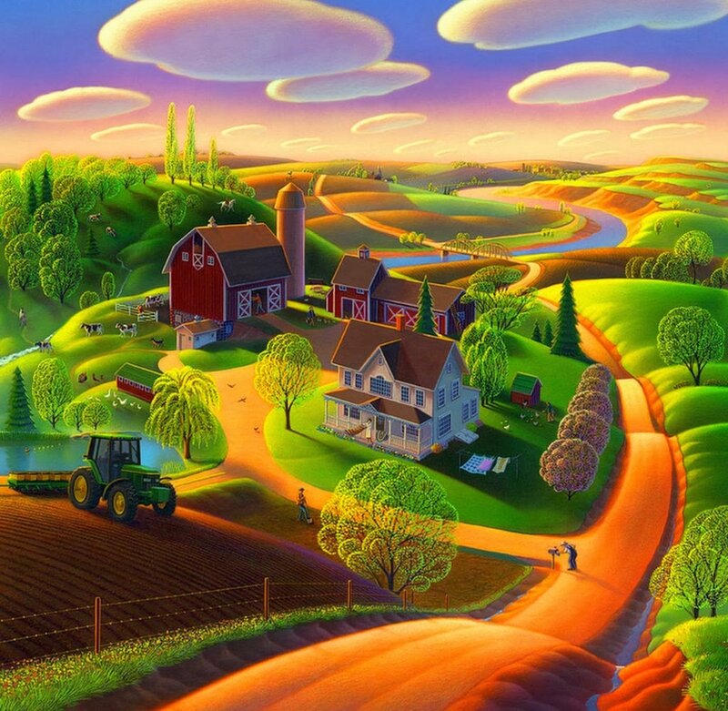 Farmhouse in Valley — Green, Serene