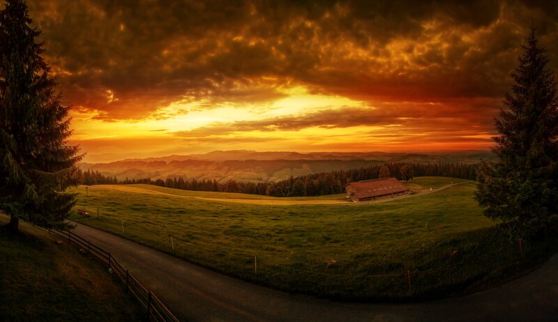Farmhouse in Valley — Orange, Dramatic