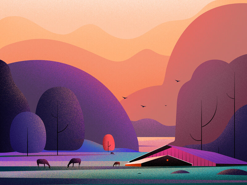 Farmhouse in Valley — Purple