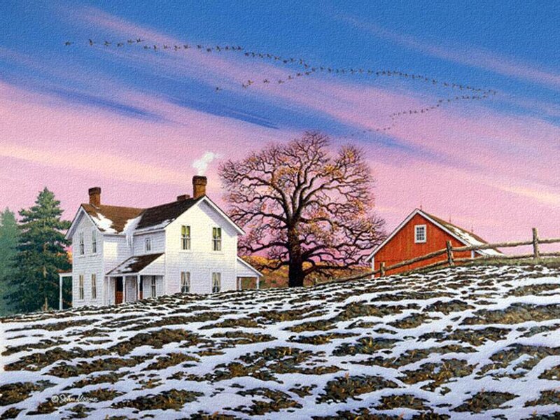 Farmhouse in Winter — Blue