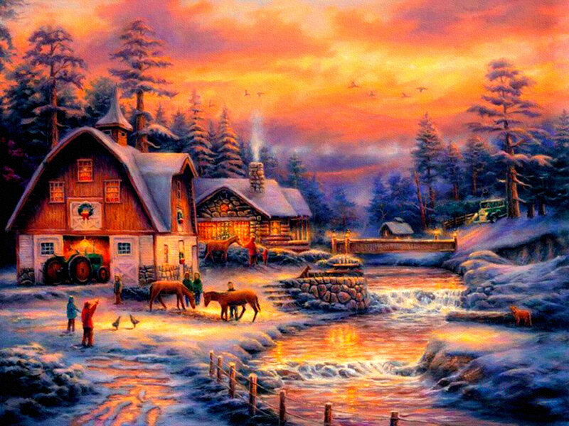 Farmhouse in Winter — Orange