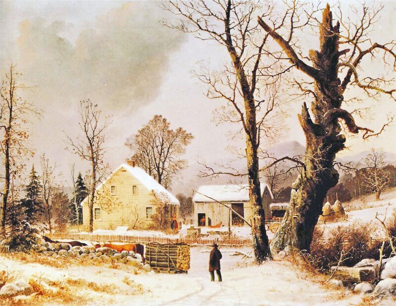 Farmhouse in Winter — White, Serene, Painting, House
