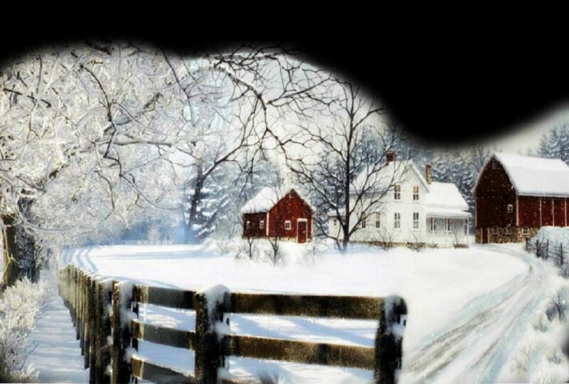 Farmhouse in Winter — White, Serene, Photograph