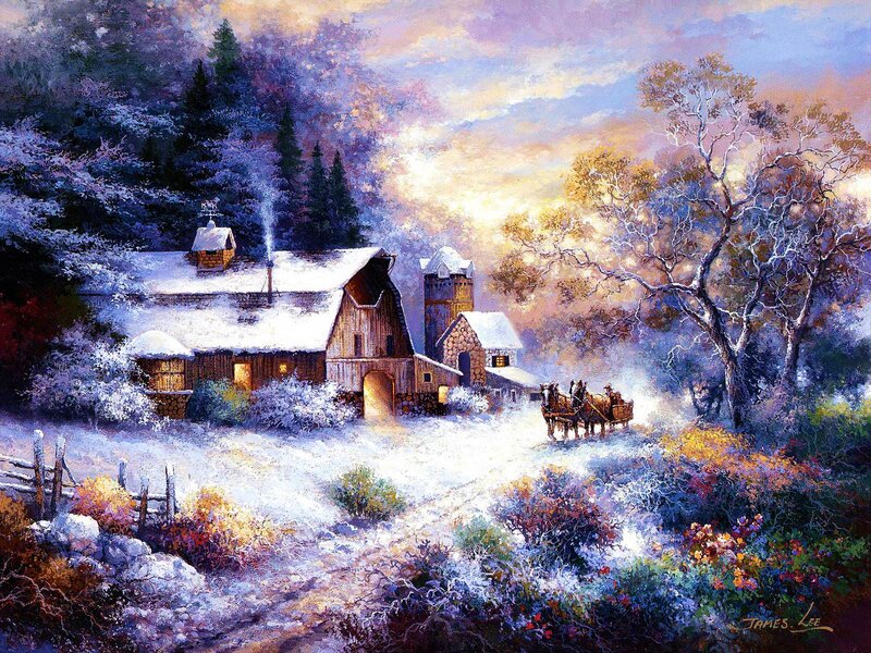Farmhouse in Winter — White, Serene