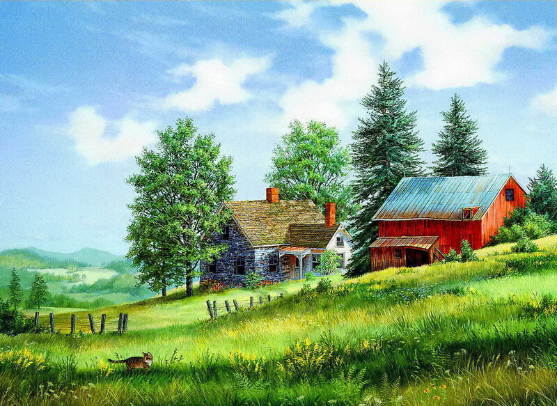 Farmhouse on a Hill — Green