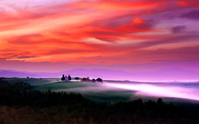 Farmhouse on Hill at Sunrise