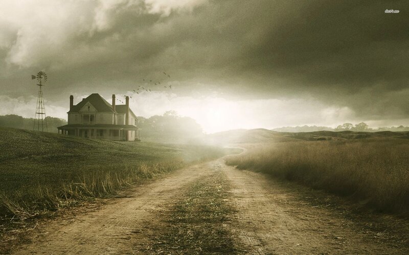 Farmhouse on Hill — Brown, Dramatic