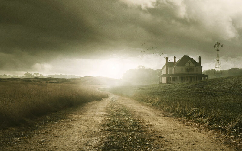 Farmhouse on Hill — Brown