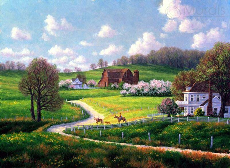 Farmhouse with Barn — Green, Serene