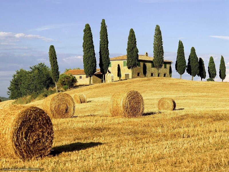 Farmhouse with Hay Bales — Yellow