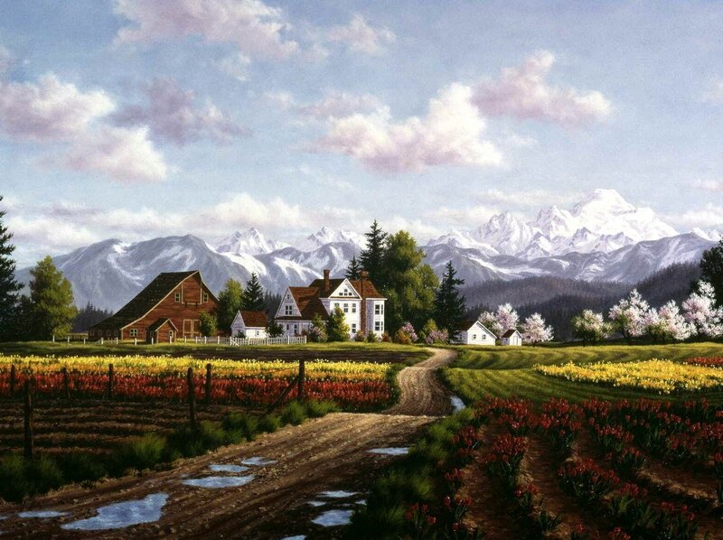 Farmhouse with Mountains