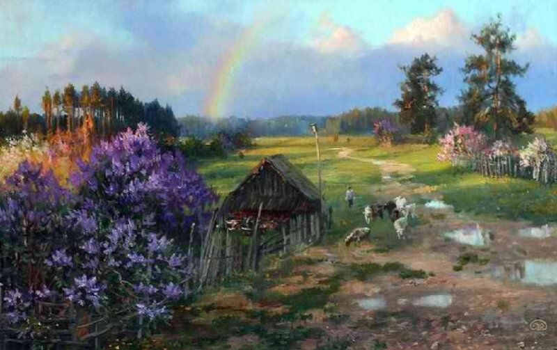 Farmhouse with Rainbow
