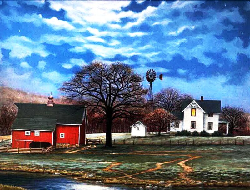 Farmhouse with Red Barn — Blue