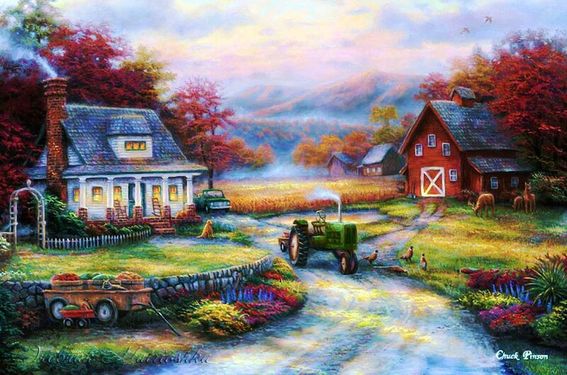 Farmhouse with Tractor — Green