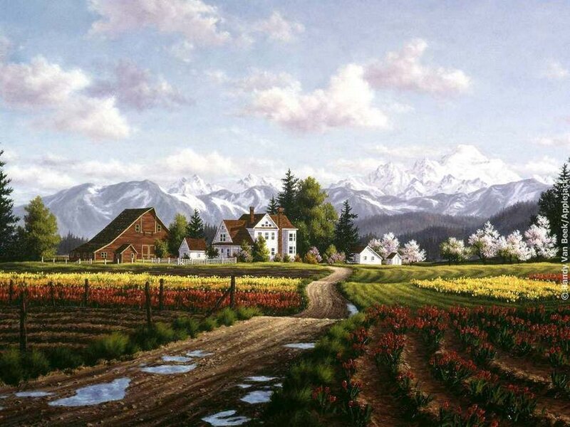 Farmhouse with Tulip Fields — Green