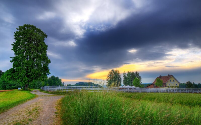 Farmhouse with White Fence — Green