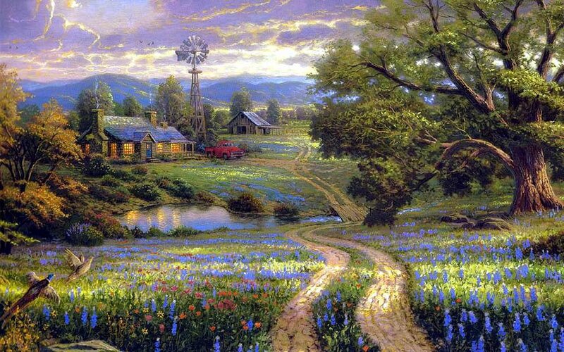Farmhouse with Windmill — Blue
