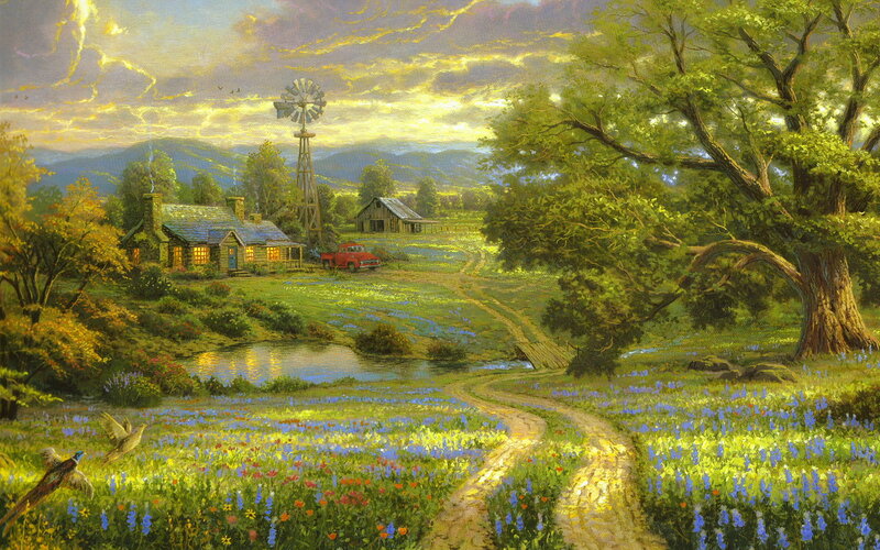 Farmhouse with Windmill — Green, Serene