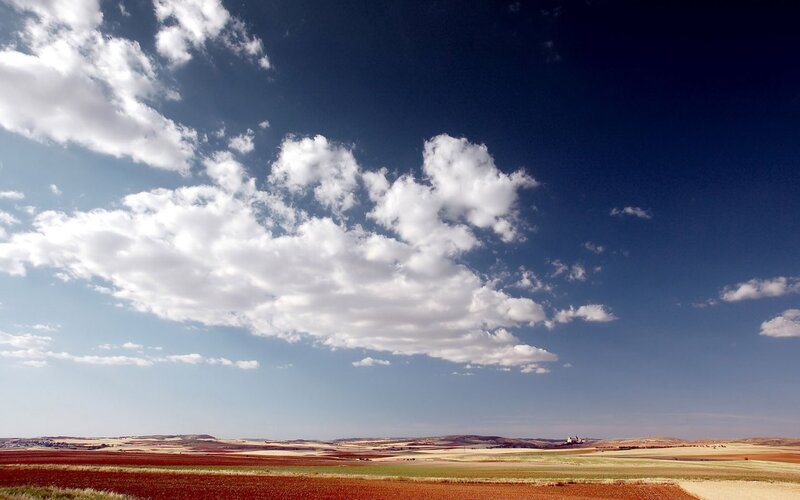 Farmland under Cloudy Sky — Blue, Serene