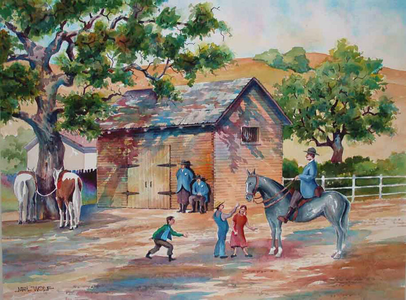 Farmyard scene with horses