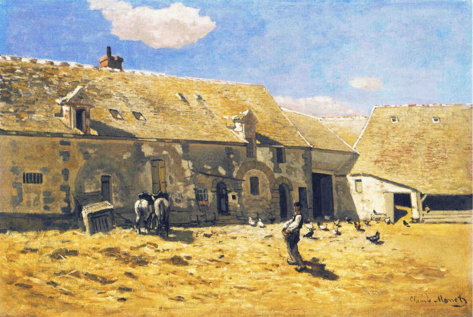 Farmyard with Horses and Chickens