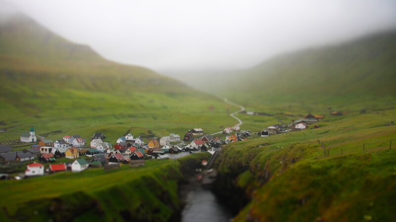 Faroese village in fog