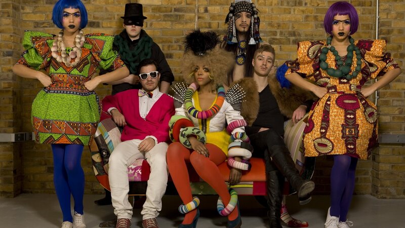 Fashion group with vibrant outfits