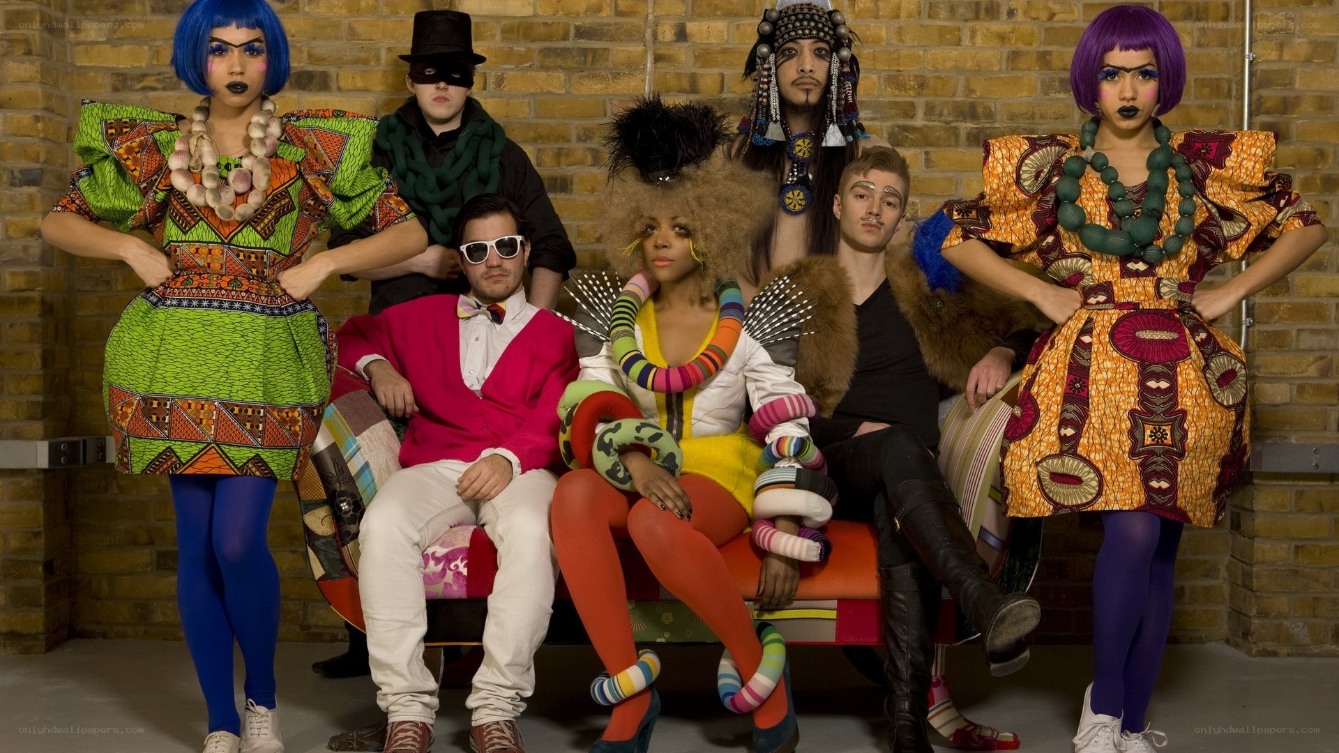 Fashion group with vibrant outfits
