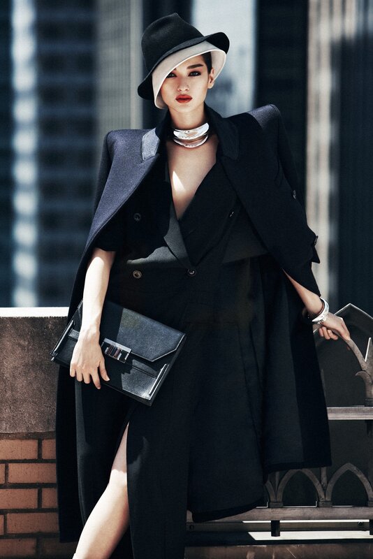 fashion model in black coat