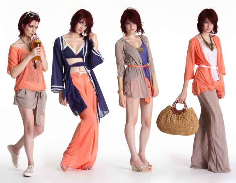 Fashion model in four outfits
