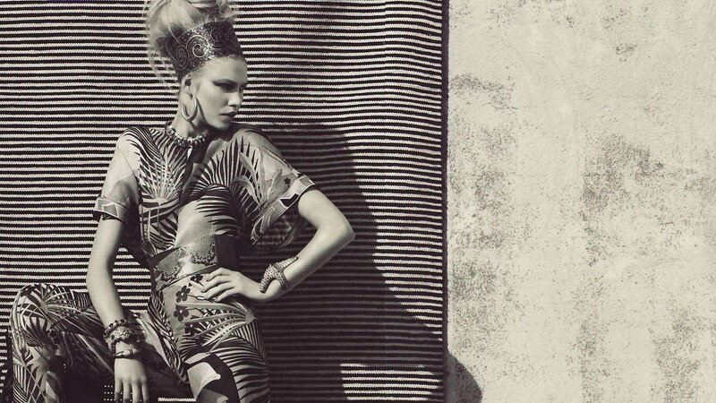 Fashion model in patterned outfit