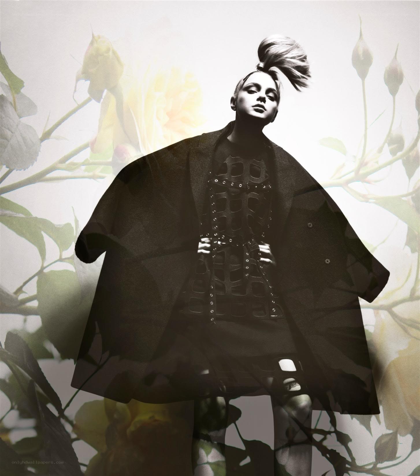 fashion model with floral overlay