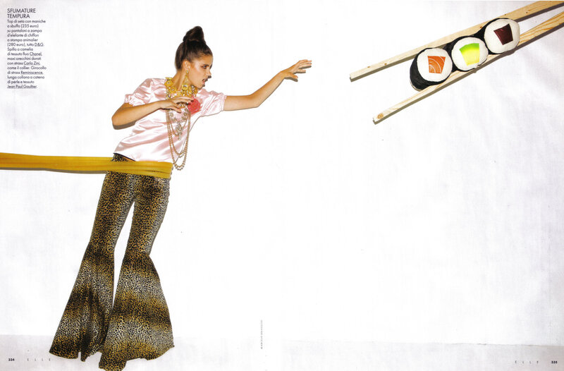 Fashion model with sushi