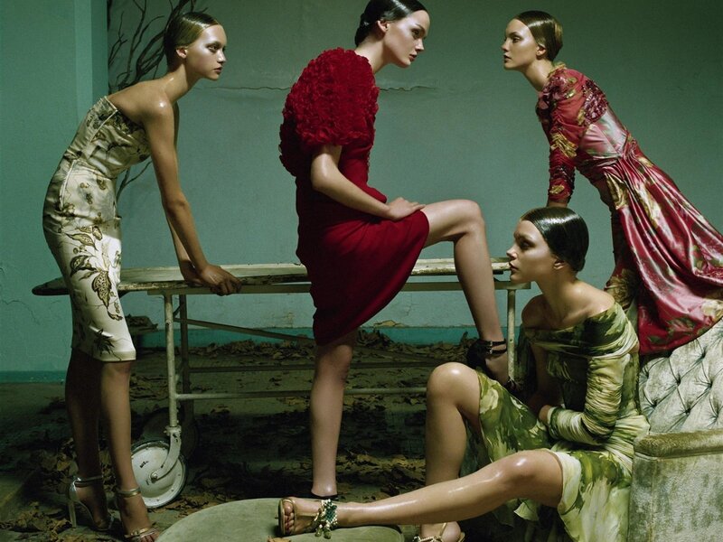 Fashion models in elegant dresses
