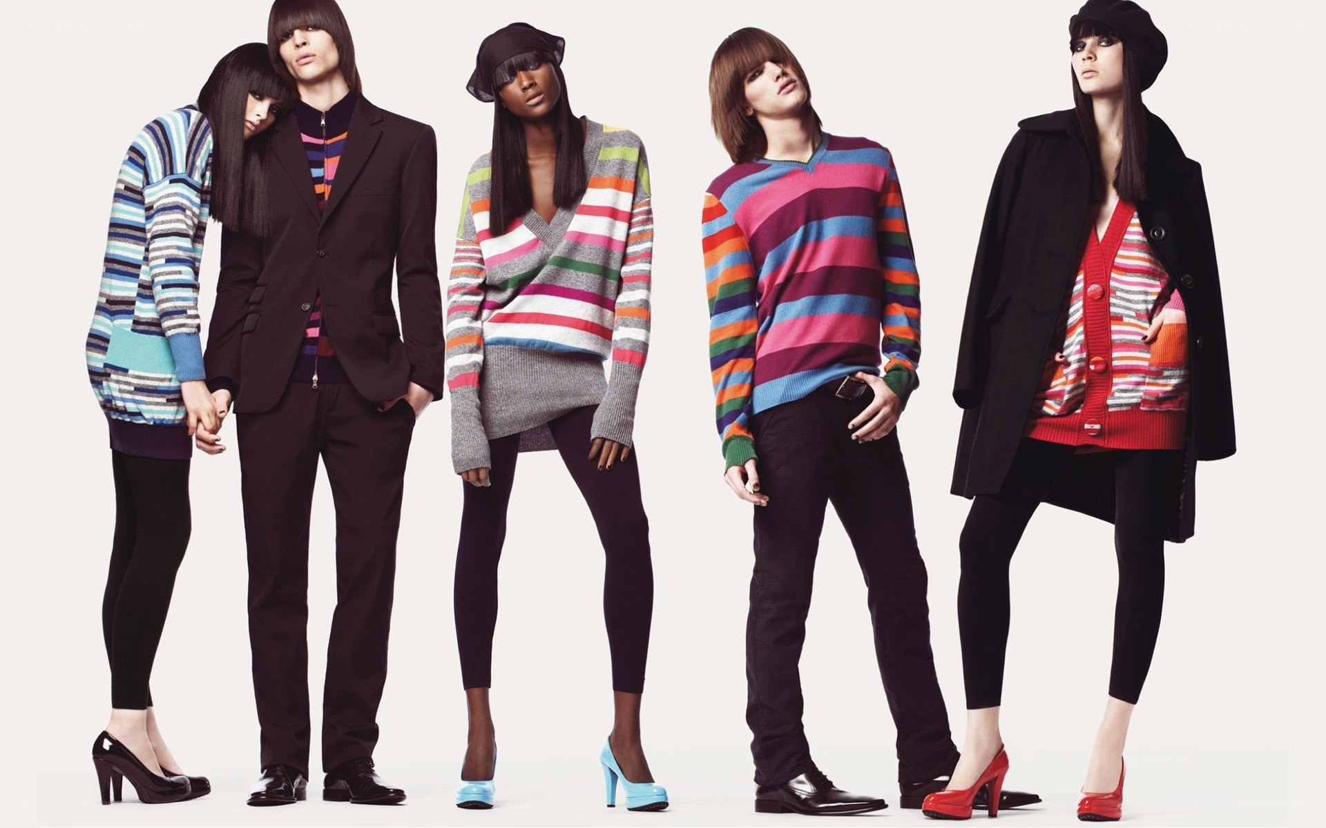 Fashion models in striped sweaters