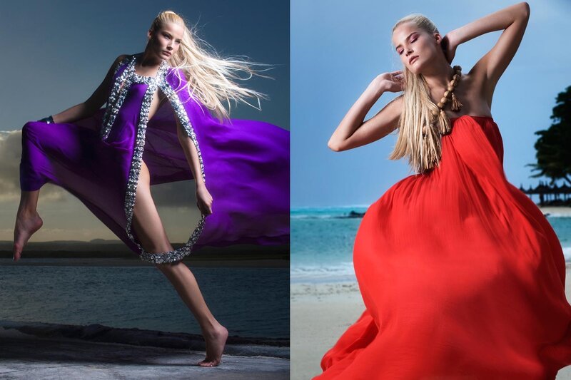 Fashion models in vibrant dresses