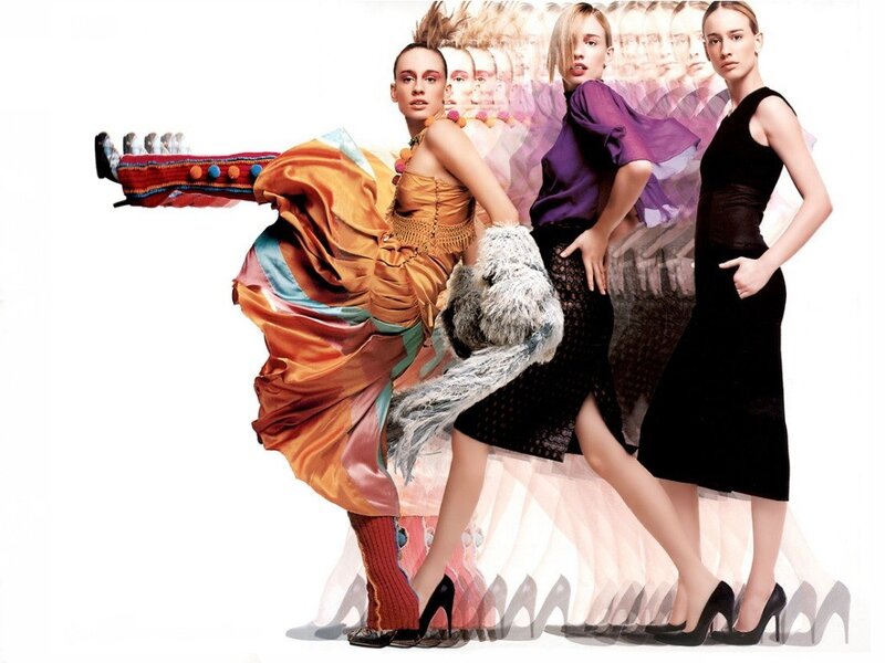 Fashion models in vibrant outfits