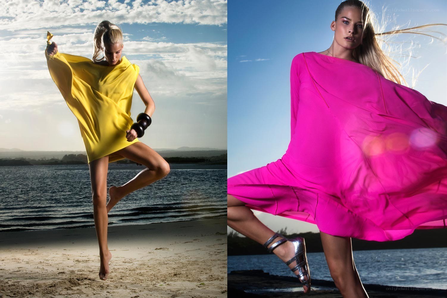 Fashion models on beach