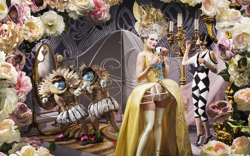 fashion photoshoot with floral backdrop