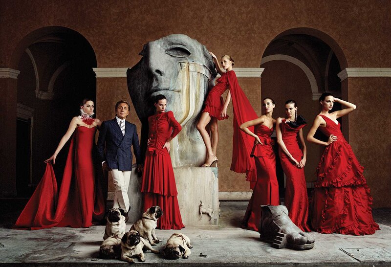 Fashion shoot with red dresses