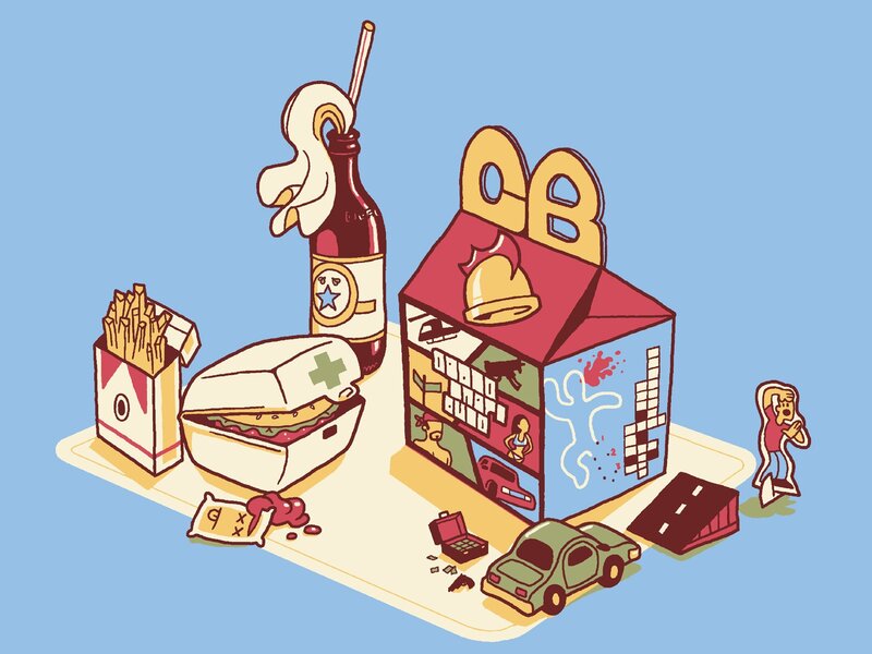 Fast food and toy box illustration