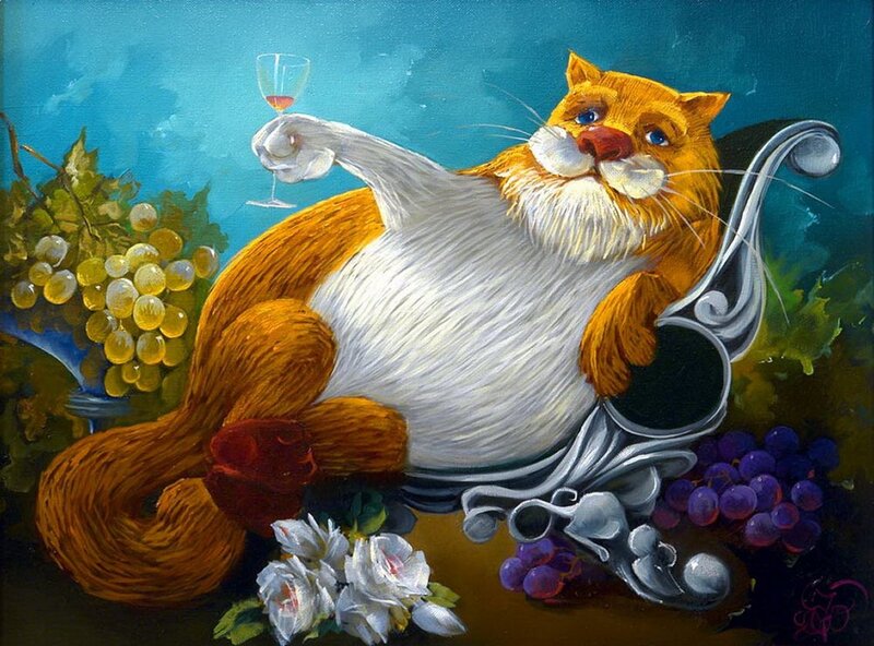 Fat Cat with Wine Glass