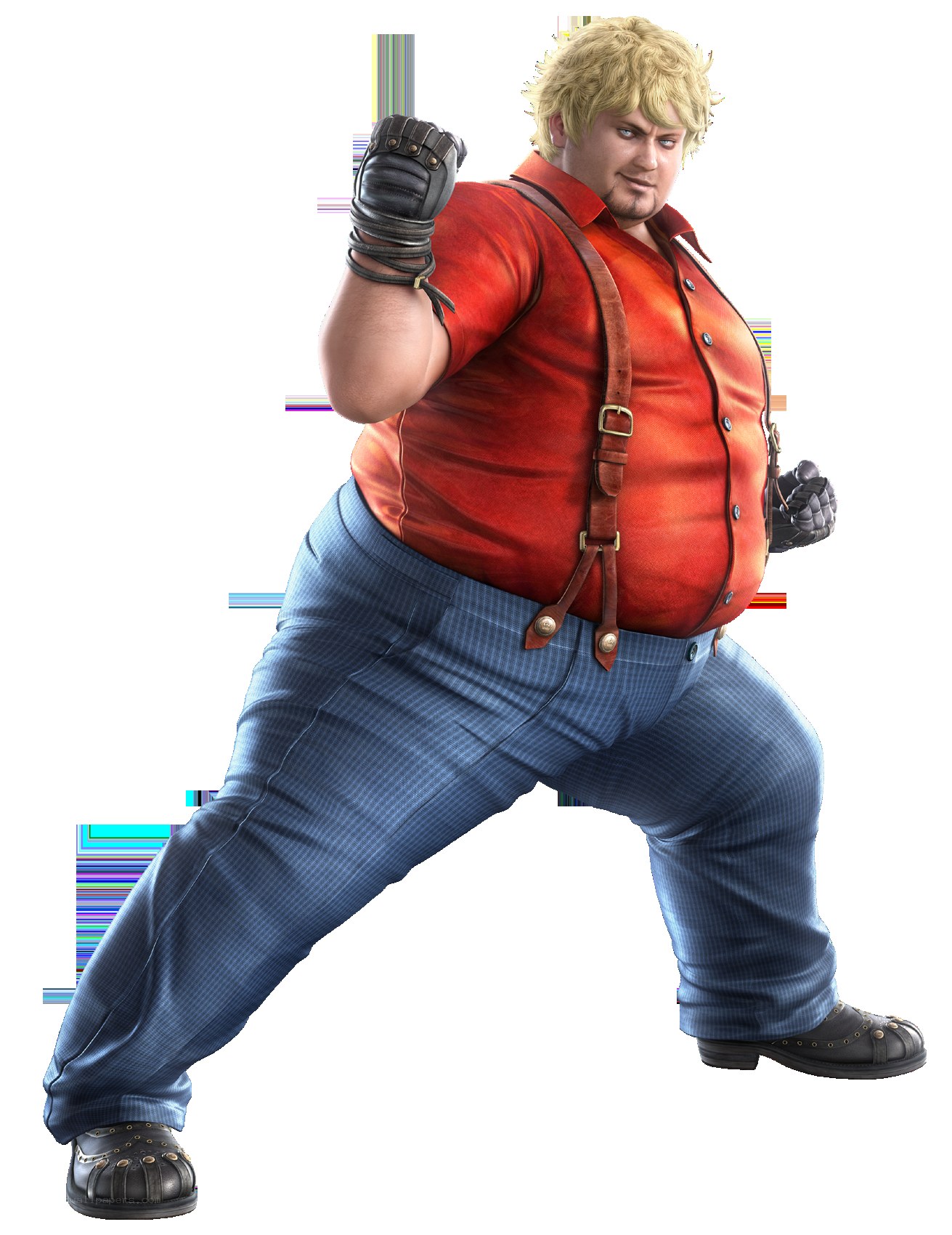 fat man in red shirt
