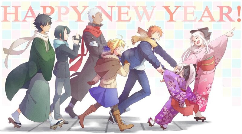 Fate/stay night characters celebrating New Year